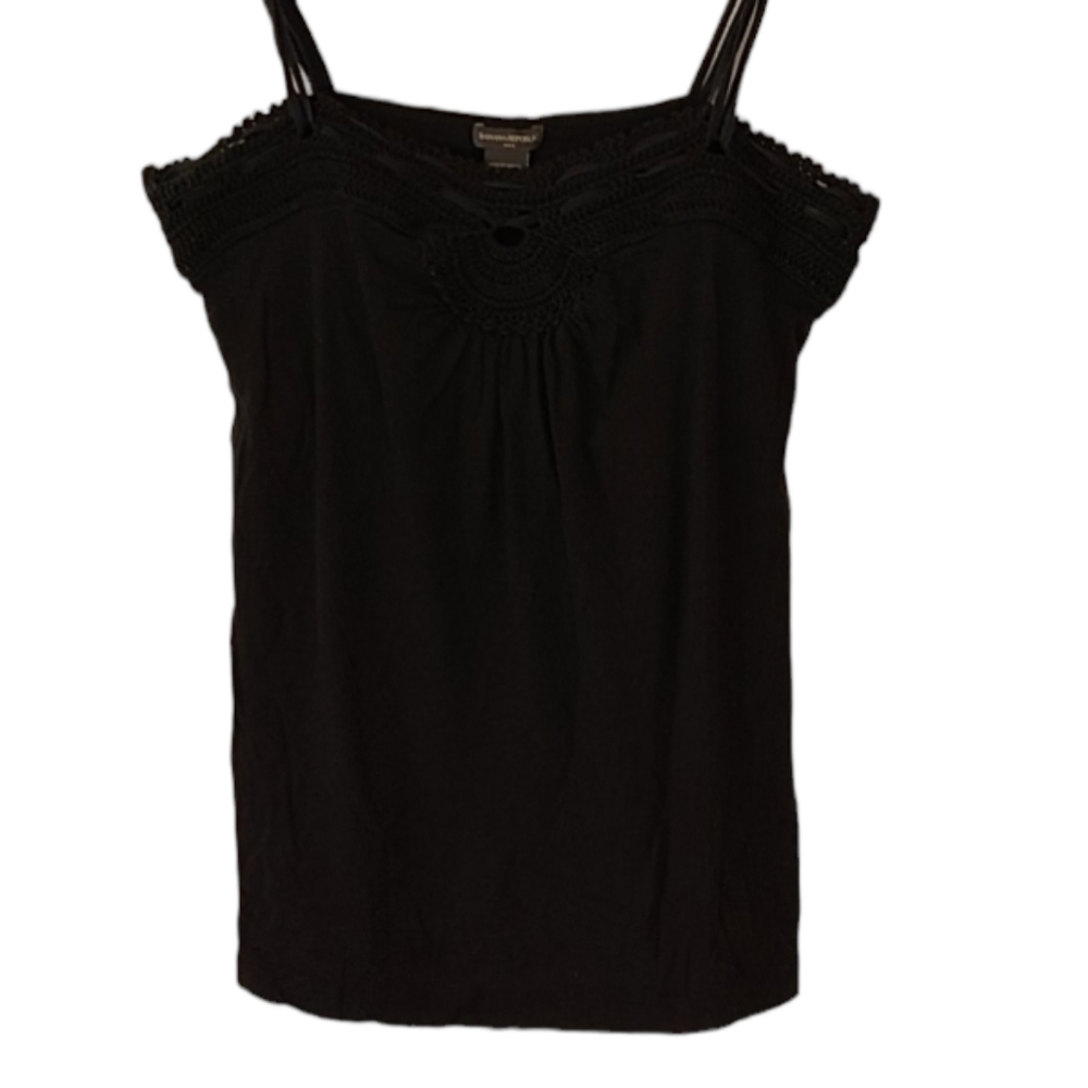 Banana Republic Factory Black Tank Crochet Neck Skiny Straps Shelf Bra S…